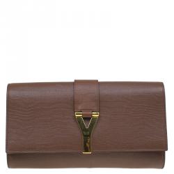 مملوكة مسبقًا حقيبة كلتش سان لوران باريس شيك جلد بني كبيرة