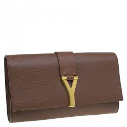 مملوكة مسبقًا حقيبة كلتش سان لوران باريس شيك جلد بني كبيرة