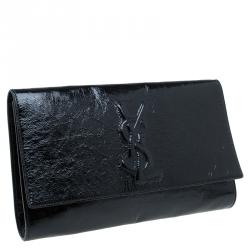 Pre Owned Saint Laurent Paris Black Glazed Leather Belle De Jour Flap Clutch