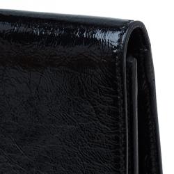 Pre Owned Saint Laurent Paris Black Glazed Leather Belle De Jour Flap Clutch