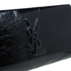 Pre Owned Saint Laurent Paris Black Glazed Leather Belle De Jour Flap Clutch