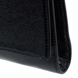 Pre Owned Saint Laurent Paris Black Glazed Leather Belle De Jour Flap Clutch