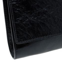 Pre Owned Saint Laurent Paris Black Glazed Leather Belle De Jour Flap Clutch