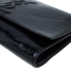 Pre Owned Saint Laurent Paris Black Glazed Leather Belle De Jour Flap Clutch
