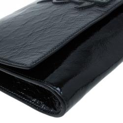 Pre Owned Saint Laurent Paris Black Glazed Leather Belle De Jour Flap Clutch