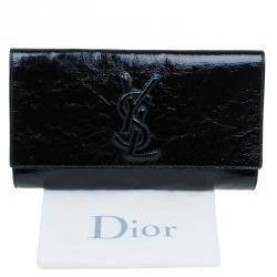 Pre Owned Saint Laurent Paris Black Glazed Leather Belle De Jour Flap Clutch
