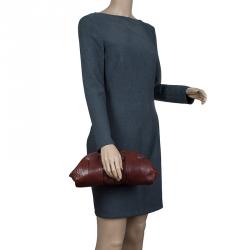 Pre Owned Saint Laurent Paris Brown Pleated Leather Dali Lips Clutch