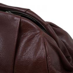 Pre Owned Saint Laurent Paris Brown Pleated Leather Dali Lips Clutch