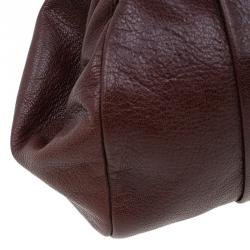 Pre Owned Saint Laurent Paris Brown Pleated Leather Dali Lips Clutch