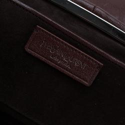 Pre Owned Saint Laurent Paris Brown Pleated Leather Dali Lips Clutch