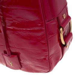 مملوكة مسبقًا حقيبة يد سان لوران باريس ريف غوش قفل دوار جلد نقشة تمساح أحمر لامع 