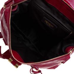 مملوكة مسبقًا حقيبة يد سان لوران باريس ريف غوش قفل دوار جلد نقشة تمساح أحمر لامع 