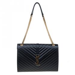 Pre Owned Saint Laurent Paris Black Matelasse Leather Large Cassandre Flap Bag