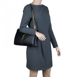 Pre Owned Saint Laurent Paris Black Matelasse Leather Large Cassandre Flap Bag