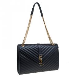 Pre Owned Saint Laurent Paris Black Matelasse Leather Large Cassandre Flap Bag