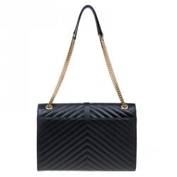 Pre Owned Saint Laurent Paris Black Matelasse Leather Large Cassandre Flap Bag