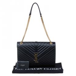 Pre Owned Saint Laurent Paris Black Matelasse Leather Large Cassandre Flap Bag