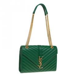 Saint Laurent Paris Green Leather Medium Cassandre Flap Bag