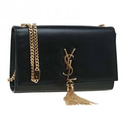 Pre Owned Saint Laurent Paris Black Leather Medium Tassel Crossbody Bag