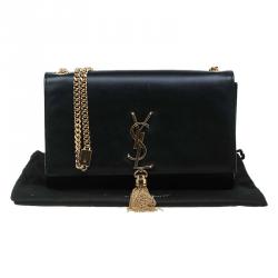 Pre Owned Saint Laurent Paris Black Leather Medium Tassel Crossbody Bag