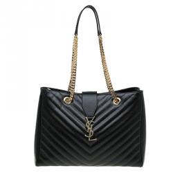 مملوكة مسبقًا Saint Laurent Paris Black Matelasse Leather Cassandre Shopper Tote
