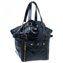 Pre Owned حقيبة سان لوران باريس داون تاون جلد نقشة التمساح أسود لامع وسط