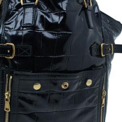 Pre Owned حقيبة سان لوران باريس داون تاون جلد نقشة التمساح أسود لامع وسط