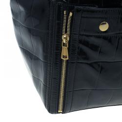 Pre Owned حقيبة سان لوران باريس داون تاون جلد نقشة التمساح أسود لامع وسط