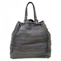 مملوكة مسبقًا Saint Laurent Paris Grey Croc Embossed Leather Large Overseas Tote