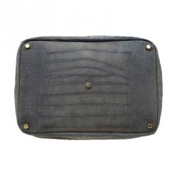 مملوكة مسبقًا Saint Laurent Paris Grey Croc Embossed Leather Large Overseas Tote