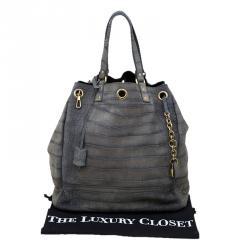 مملوكة مسبقًا Saint Laurent Paris Grey Croc Embossed Leather Large Overseas Tote