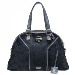 Pre Owned حقيبة سان لوران باريس موس شعر حصان ميتالك رمادي