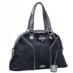 Pre Owned حقيبة سان لوران باريس موس شعر حصان ميتالك رمادي