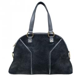 Pre Owned حقيبة سان لوران باريس موس شعر حصان ميتالك رمادي