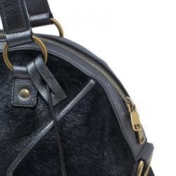 Pre Owned حقيبة سان لوران باريس موس شعر حصان ميتالك رمادي