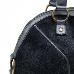 Pre Owned حقيبة سان لوران باريس موس شعر حصان ميتالك رمادي