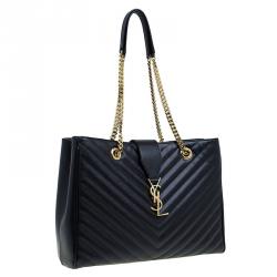 Pre Owned Saint Laurent Paris Black Matelasse Leather Cassandre Shopper Tote