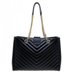 Pre Owned Saint Laurent Paris Black Matelasse Leather Cassandre Shopper Tote