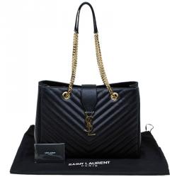 Pre Owned Saint Laurent Paris Black Matelasse Leather Cassandre Shopper Tote