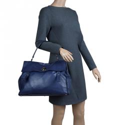 Pre Owned Saint Laurent Paris Navy Blue Leather large Muse Two Satchel