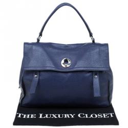 Pre Owned Saint Laurent Paris Navy Blue Leather large Muse Two Satchel