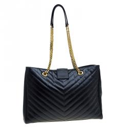 مملوكة مسبقًا Saint Laurent Paris Black Matelasse Leather Cassandre Shopper Tote