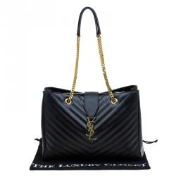مملوكة مسبقًا Saint Laurent Paris Black Matelasse Leather Cassandre Shopper Tote