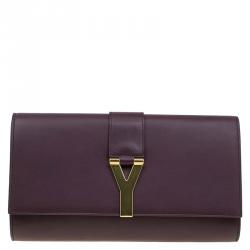 Pre Owned حقيبة كلاتش سان لوران باريس شيك كبيرة جلد عنابية