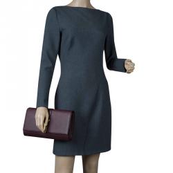 Pre Owned حقيبة كلاتش سان لوران باريس شيك كبيرة جلد عنابية