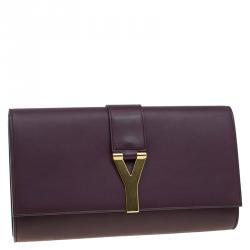 Pre Owned حقيبة كلاتش سان لوران باريس شيك كبيرة جلد عنابية