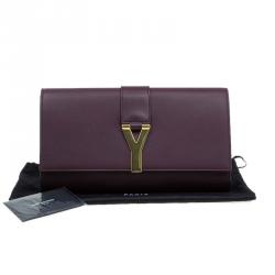 Pre Owned حقيبة كلاتش سان لوران باريس شيك كبيرة جلد عنابية