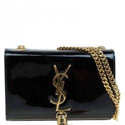 Saint Laurent Victoire Chain Bag In Crinkled Leather Black/Gold