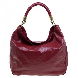 Saint Laurent Paris Burgundy Patent Leather Roady Hobo