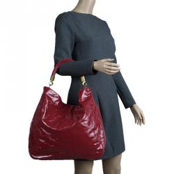 Saint Laurent Paris Burgundy Patent Leather Roady Hobo